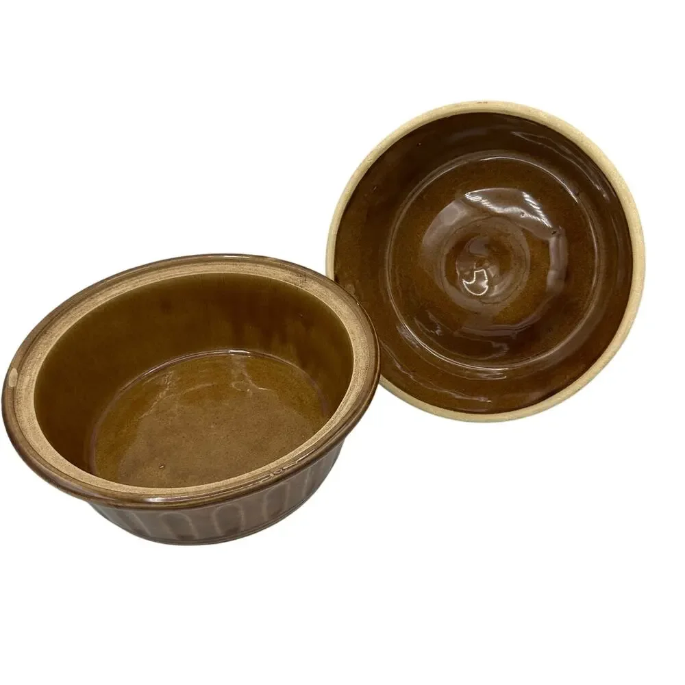 Vintage USA Stoneware Lidded Dish 2 Qt Oven Proof Marked USA Possibly McCoy